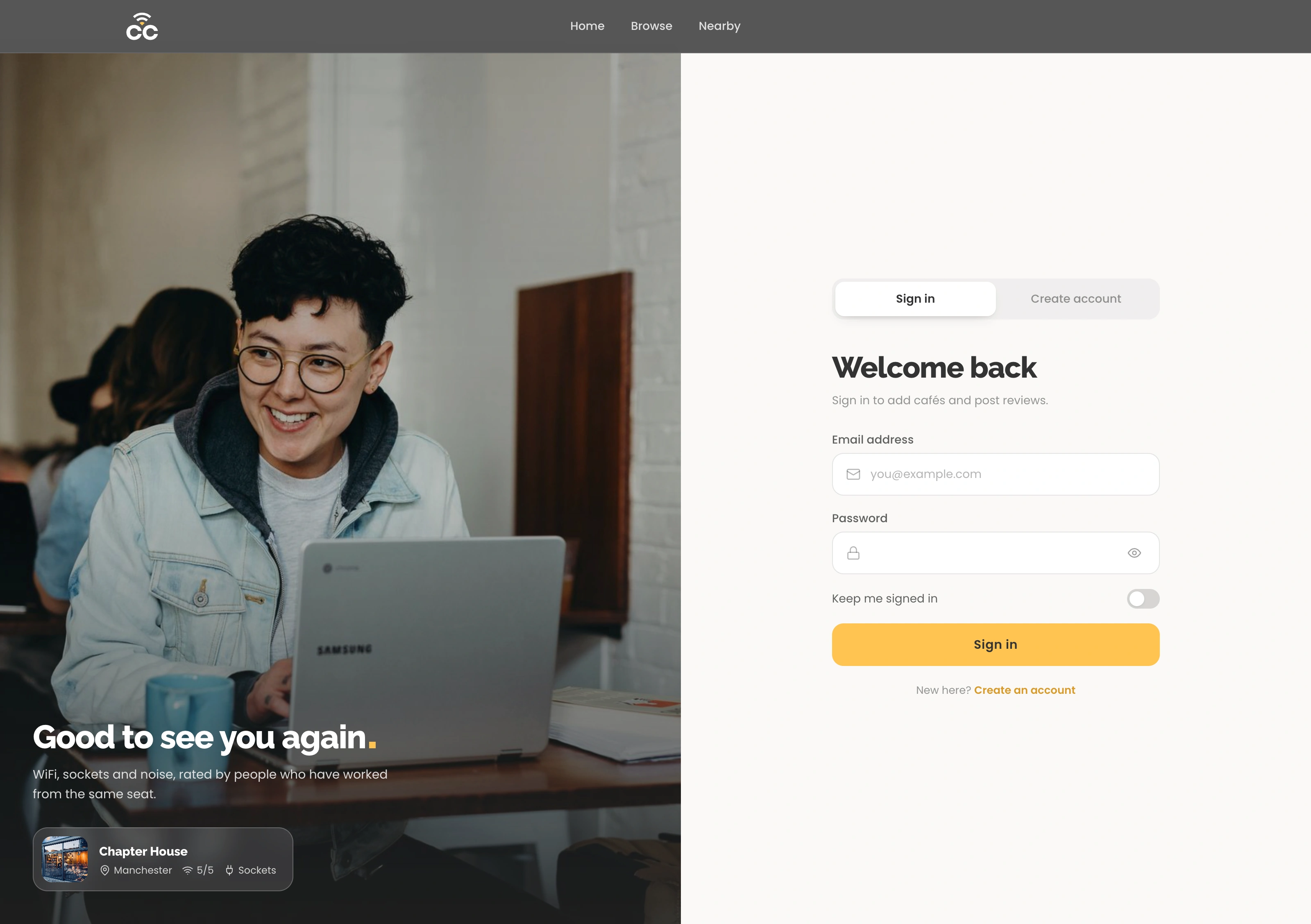 The sign-in screen